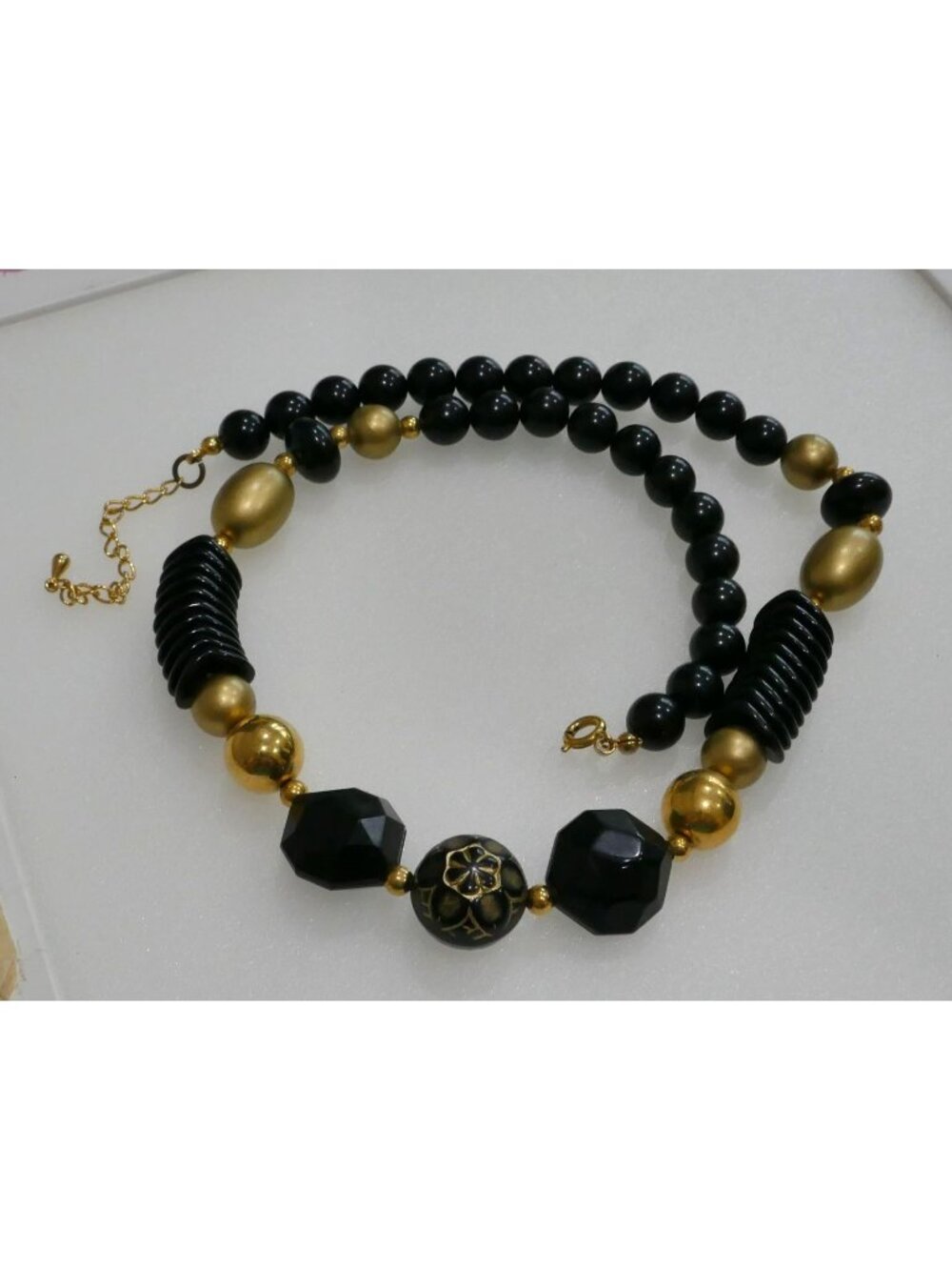 Vintage 80s Chunky Black & Gold Beaded Necklace - Retro Statement Choker